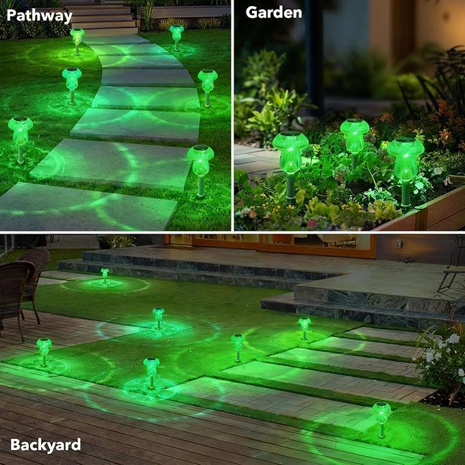 Benany Solar Lights Outdoor, St Patricks Day 16 Pack Mushroom Landscape Lights Waterproof, Solar Powered LED Lighting for Garden Yard Path Pathway Lawn Walkway Driveway Backyard Decor (Green)