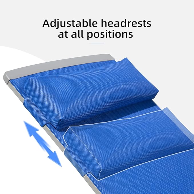 Domi Patio 3 Pieces Aluminum Textilene Chaise Lounge Set with Side Table Outdoor, Adjustable Back and Pillow for Yard Garden Sunbathing for All Seasons Blue