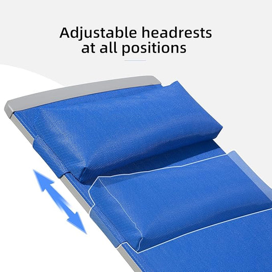 Domi Patio 3 Pieces Aluminum Textilene Chaise Lounge Set with Side Table Outdoor, Adjustable Back and Pillow for Yard Garden Sunbathing for All Seasons Blue