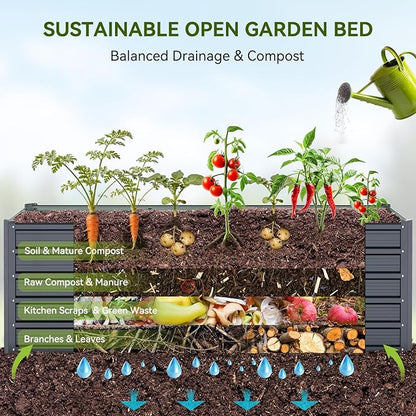 Ohuhu 8x3x1.9 FT Metal Raised Garden Bed Outdoor, Reinforced Deep Root Galvanized Steel Rustproof Planter Box, 100% Non-Toxic, 341 Gal Heavy Duty Tall Raised Beds for Growing Vegetables Flowers Herbs