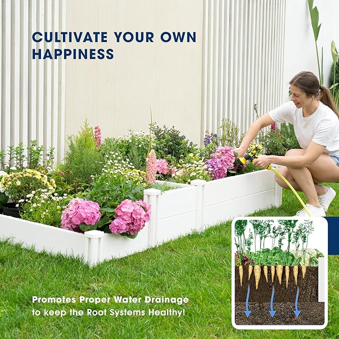 PASAMIC 8x4x1ft Vinyl Raised Garden Bed, Rust-Proof Raised Plant Box for Gardening, Durable Outdoor Planter Box with Open Bottom, DIY Above Ground Vinyl Garden Beds for Fruit, Vegetables, Herbs