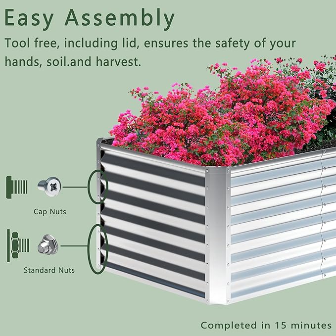 6x2x2FT Galvanized Raised Garden Bed,Planter Raised Beds-Metal Garden Box,Large Plant for Outdoor Planting, Vegetables Bed，Flower,herb-Silver