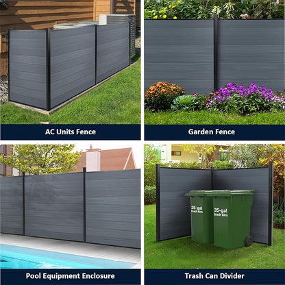 6x6Ft Outdoor Privacy Fence, Wind Resistant, Wood Plastic Composite Fence Panel with 2 Posts, Yard and Garden Fencing
