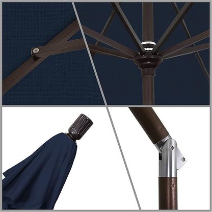 California Umbrella 11Ft Premium Patio Umbrella, Hand-Crank, Tilt-Collar, Bronze Frame, Solution Dyed Navy Fabric