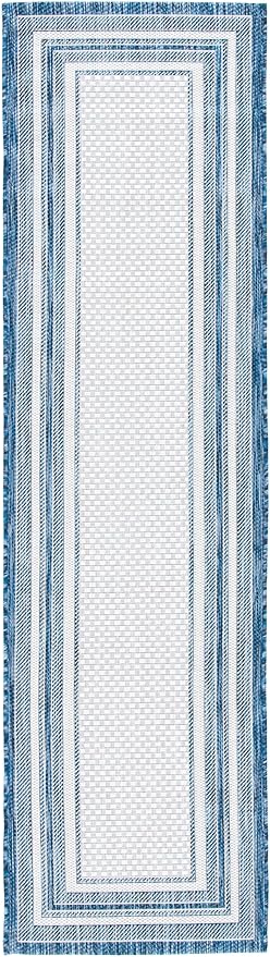 SAFAVIEH Washable Rug Outdoor Courtyard Collection - 2'3" x 18' Runner, Ivory & Navy, Non-Shedding & Easy Cleaning, Ideal for Patio, Entryway, Mudroom, Hallway, Kitchen (CY8475)