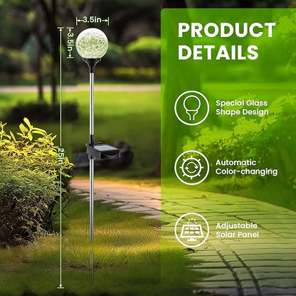 GIGALUMI Solar Garden Lights 6 Pack, Solar Lights Outdoor Decorative Waterproof, Outdoor Solar Lights for Yard Decorations, Multi-Colored Changing Garden Globe Cracked Glass Ball with LED Lights