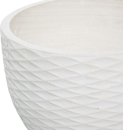Deco 79 Ceramic Geometric Indoor Outdoor Planter Diamond Patterned Large Planter Pot with Wood Tripod Legs, Set of 2 Planters 16", 14"H, White