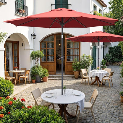 Outdoor Patio Umbrella, Table Umbrella with Push Button Tilt and Crank, 8 Ribs Market Umbrella