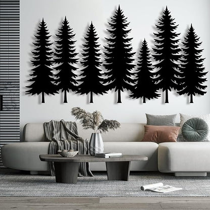 lunwall Metal Pine Tree Wall Art, Metal Forest Wall Art, Pine Branch Wall Decor, Christmas Tree Wall Decor, Forest Wall Hanging, Nature Lover Gift (Style 1, 69" W x 37" H / 175 x 95 cm)