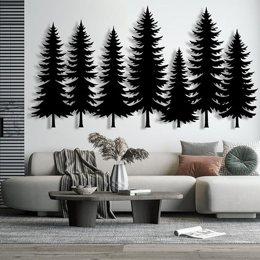 lunwall Metal Pine Tree Wall Art, Metal Forest Wall Art, Pine Branch Wall Decor, Christmas Tree Wall Decor, Forest Wall Hanging, Nature Lover Gift (Style 1, 30" W x 16" H / 76 x 41 cm)