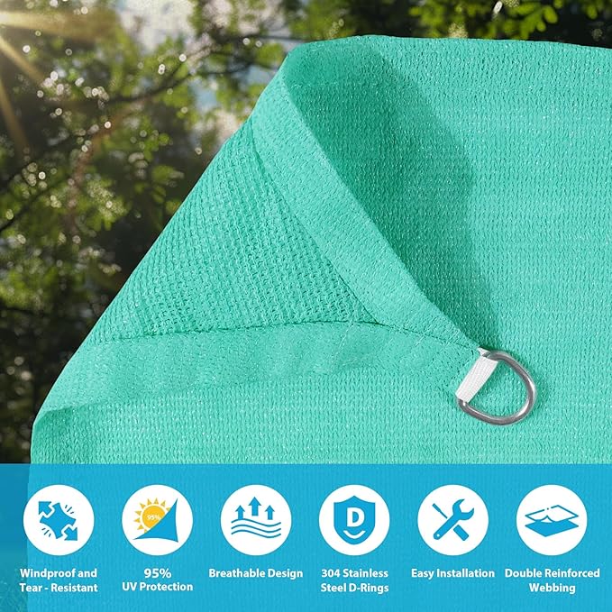 Amagenix Sun Shade Sail 6'X12' Curved Edge Outdoor Shade Canopy Turquoise Breathable 95% UV Block Shade Cloth for Patio Garden Backyard (We Make Custom Size)