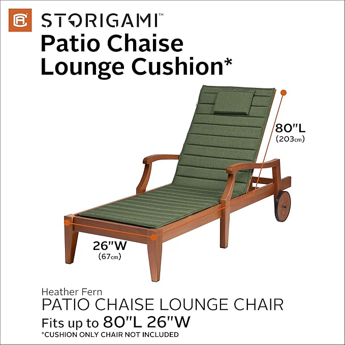 Classic Accessories Storigami Water-Resistant 80 x 26 Inch Chaise Lounge Cushion, Heather Fern, Patio Cushion