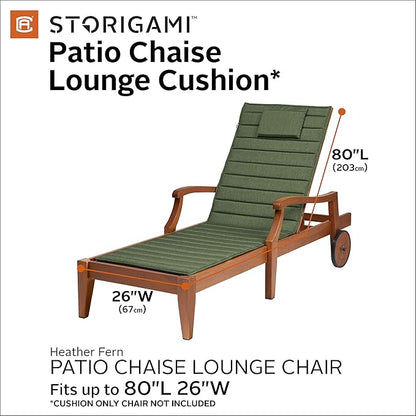 Classic Accessories Storigami Water-Resistant 80 x 26 Inch Chaise Lounge Cushion, Heather Fern, Patio Cushion