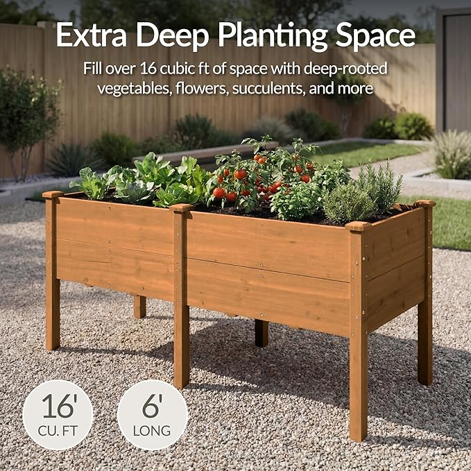 Best Choice Products 72" x 24" x 30" Raised Garden Bed with Extra Deep 16" Depth, Elevated Wood Planter Box Stand for Backyard, Patio, Balcony, Natural Fir Wood - Acorn Brown
