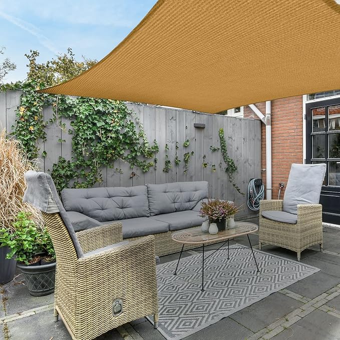 AsterOutdoor Sun Shade Sail Rectangle 6' x 10' UV Block Canopy for Patio Backyard Lawn Garden Outdoor Activities, Sand