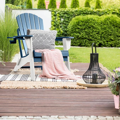 FUNBERRY Folding Adirondack Chair Set of 2, Blue & White All Weather HDPE Fire Pit Chairs with Cup Holder for Outdoor