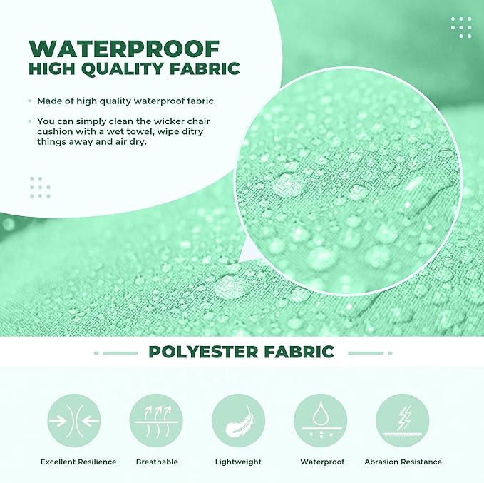 DANGHOOGY Wicker Chair Cushions, Waterproof Outdoor Loveseat Cushions for Patio Furniture, Tufted Wicker Furniture Cushions, 1 Loveseat and 2 U-Shaped Cushions, Cyan