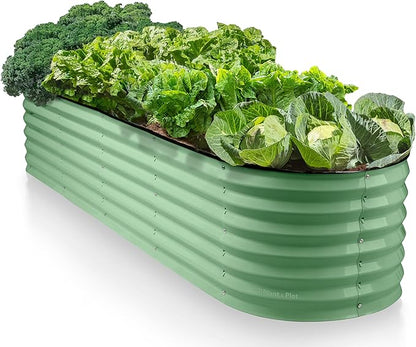 9-in-1 Galvanized Steel Raised Garden Bed // 8×2×1.5 ft Modular Planter for Gardening, Vegetables, Flowers // 18" Tall Metal Raised Garden Beds Outdoor (Light Green) // Patented Design Planter Box