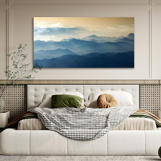 JLXART Large Wall Art Misty Mountain Landscape Canvas Prints Wall Decor Living Room Bedroom Natural Scenery Office Decor Pictures 20"X40"