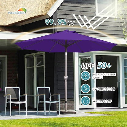 PatioKingdom 9FT Patio Outdoor Umbrella-UPF 50+ Sun Shade with Wind Vent, Push-Button Tilt & Smooth Crank Lift, Rust-Resistant Fiberglass Frame for Garden, Backyard,Yard (Dark Purple, 9FT)