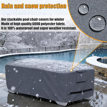 Outdoor Chaise Lounge Cover for 4-6 Stackable Patio Chaise Lounge Chairs, Waterproof, Durable Polyester Fabric 80 x 32 x 40 Inch Pool Lounge Chair Covers for Winter Storage (Grey)