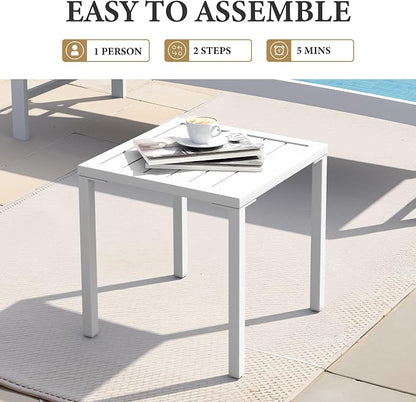 Crestlive Products Aluminum Outdoor Side Table, Pool Lounge Chair Side Table, Weather Resistant Small Square Coffee End Table for Patio, Yard, Garden, Porch, Deck, Indoor, Outdoor (White)