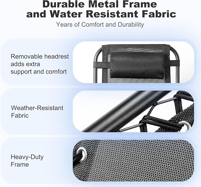 Nazhura Set of 2 Relaxing Recliners Patio Chairs Adjustable Steel Mesh Zero Gravity Lounge Chair Beach Chairs with Pillow and Cup Holder Black