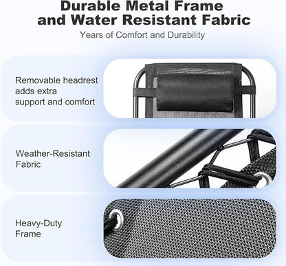 Nazhura Set of 2 Relaxing Recliners Patio Chairs Adjustable Steel Mesh Zero Gravity Lounge Chair Beach Chairs with Pillow and Cup Holder Black