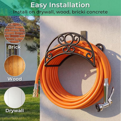 TomCare Garden Hose Holder Wall Mount Water Hose Holders Holds 150 FT Hoses Heavy Duty Metal Hose Hanger Decorative Garden Hoses Storage Organizer Reels for Outside Yard