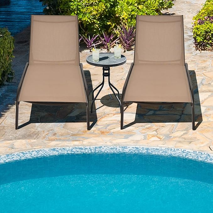 COSTWAY Chaise Lounge Chair Outdoor with Wheels, 6-Position Adjustable Tanning Chair with Stable Aluminum Frame, Portable Sun Bathing Lounge Chair for Backyard, Garden, Poolside, Coffee