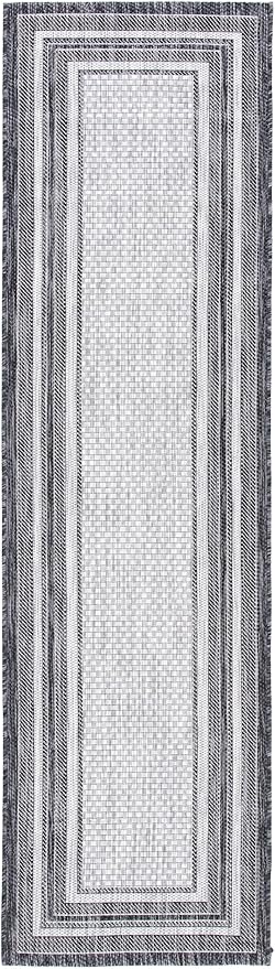 SAFAVIEH Washable Rug Outdoor Courtyard Collection - 2'3" x 16' Runner, Light Grey & Black, Non-Shedding & Easy Cleaning, Ideal for Patio, Entryway, Mudroom, Hallway, Kitchen (CY8475-37612)