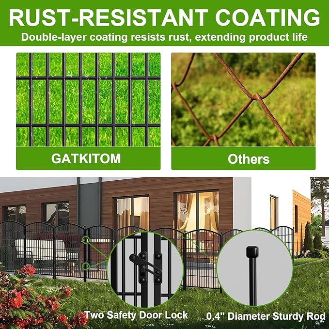 31in(H) x 26ft(L) No Dig Decorative Garden Fence with Gate, 12 Panels Rustproof Animal Barrier Metal Dog Fence Outdoor for Yard, Patio, Temporary Garden Fencing with Ground Stakes