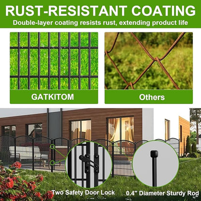 31in(H) x 26ft(L) No Dig Decorative Garden Fence with Gate, 12 Panels Rustproof Animal Barrier Metal Dog Fence Outdoor for Yard, Patio, Temporary Garden Fencing with Ground Stakes