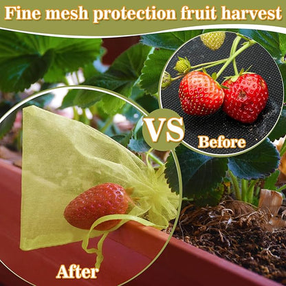 Sukh 100PCS Fruit Protection Bags - 6"x8" Fruit Cover for Fruit Tree Netting Fruit Nets to Protect Fruit Mesh Organza Bags Green Net Bags for Fruits & Vegetables