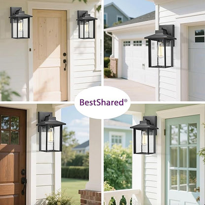 Bestshared Outdoor Wall Lights, Outside Sconce Light, Exterior Lighting Fixture, Outdoor Wall Lantern, Black Porch Lamp with Seeded Glass for Entryway, Garage (Black, 12.4" H)