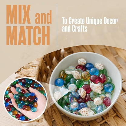 Houseables Glass Beads for Vases, Marbles for Vases, Glass Marbles, Colored Beads, Flat, Colored Gems, Filler, Crafts, Pebbles, Stones, Decorative Rocks, Plants, Florist, Floral, Fishbowl, 5 LB, 500PC