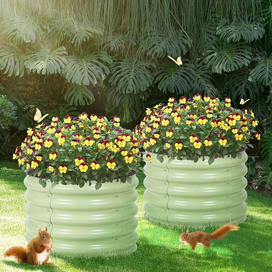 Aoodor 2 Pack 17" Tall 24" Metal Raised Garden Bed, Outdoor Planter Box and Raised Garden Kit for Vegetables, Flowers, and Herbs, Olive Green