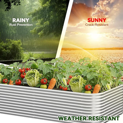 2 Pack Tall 8FT Corrugated Galvanized Steel Raised Garden Bed Outdoor, Metal Above Ground Garden Bed for Vegetables and Flowers, Raised Beds for Gardening-8x3FT