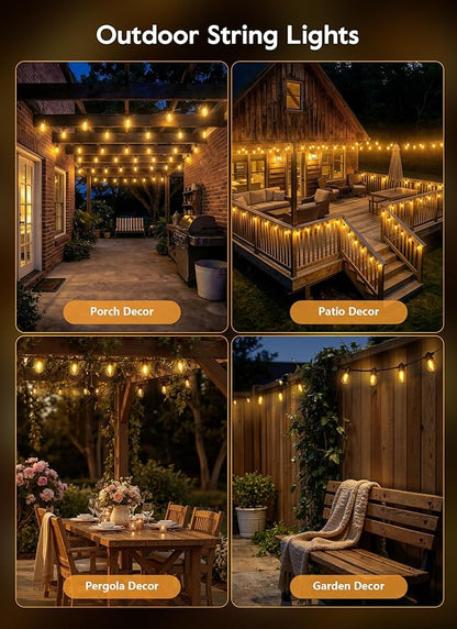 Minetom 79FT Solar String Lights Outdoor Waterproof, 24 LED S14 Shatterproof Bulb, Patio Lights with Remote Type-C Port Timable, 3 Light Modes Dimmable Solar String Lights for Outside, Yard, Camping