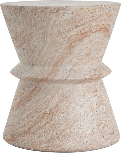 Christopher Knight Home Jaym 18.00" H Indoor Outdoor Accent Side Table, Patio Decorative End Table, Hourglass-Shaped Lightweight Concrete Garden Stool for Patio Balcony & Garden Decor, Travertine