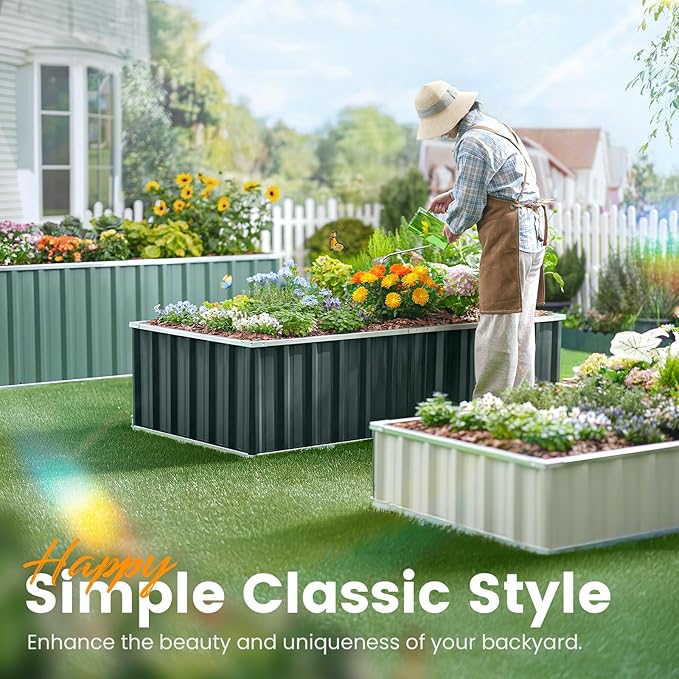 KING BIRD 68" x 36" x 24" Galvanized Raised Garden Bed Outdoor Heightened Steel Metal Planter Box for Deep-Rooted Vegetables, Flowers, Large Raised Bed Kit(Green)
