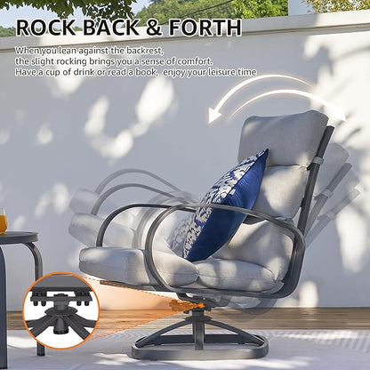 NATURAL EXPRESSIONS Patio Bistro Set, 3 Piece Outdoor Swivel Glider Rocking Chairs, Conversation Furniture with 2 Highback Rockers, 1 Table and 5" Cushion for Backyard,Porch,Yard,350lb. (Grey)