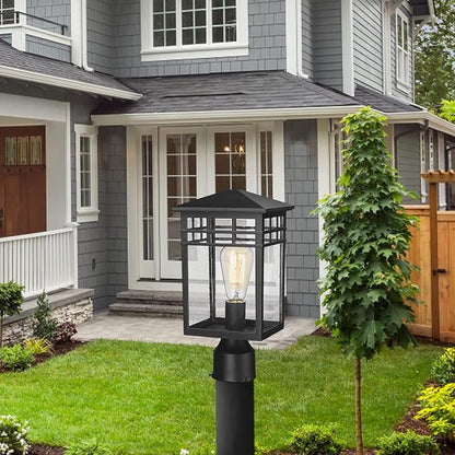 Outdoor Post Light Fixture, Modern Exterior Pillar Lantern with Black Finish & Seeded Glass, Pole Light for Garden, Backyard, Courtyard, Patio, Porch, RZ009-P BK