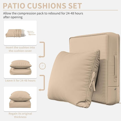 Premium Outdoor Seat Cushion Chair Cushions for Patio Furniture 22 L X 22 W X 4 H Waterproof & Fade Resistant Deep Seat and Backrest Cushion Set with Removable Covers for Chair, Sofa