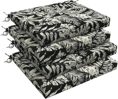 LVTXIII Outdoor Chair Cushions 18.5"x16"x2" Pack of 4, Water-Repellent Square Corner Memory Foam Seat Cushions with Ties for Garden Patio Furniture, Tropical Leaf Black