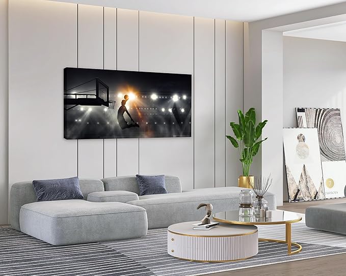 Muolunna BK06698 Basketball Sports Canvas Wall Art Picture 1 Panel Sports Painting Art Prints For Living Room Boys Room Office Wall Decor Artwork