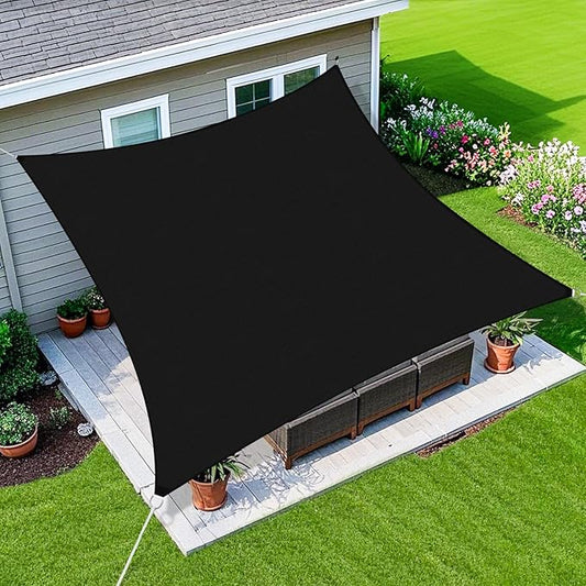 Amagenix Sun Shade Sail 12'X26' Curved Edge Outdoor Shade Canopy Black Breathable 95% UV Block Shade Cloth for Patio Garden Backyard (We Make Custom Size)