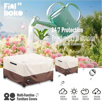 Patio Ottoman Cover,32"L x 32"W x 16"H Square Patio Dining Table Cover for Outdoor Furniture,100% Waterproof 600D Heavy Duty Outdoor Table Cover,Beige&Brow