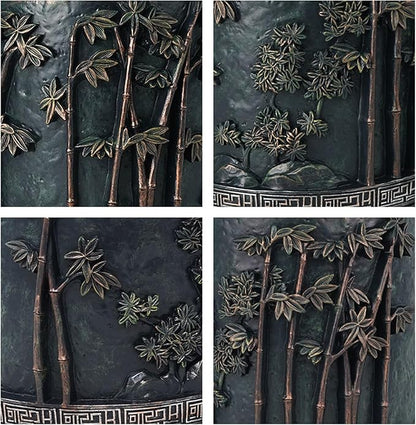 Flower Pot, 6 Inch Resin Plant Pots with Bamboo Design, Chinese Antique Style Decorative Plant Pots with Drainage for Indoor Plants Home Office Decor