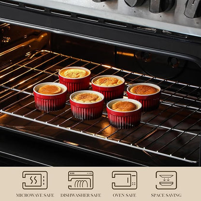MALACASA Ramekins 4 oz Oven Safe, Small Ceramic Souffle Dishes for Creme Brulee Souffle, Stoneware Custard Cups Ramiken for Baking, Baking Bowls Dipping Sauce Dish Set of 6, Red, Series RAMEKIN-DISH